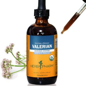 Herb Pharm Certified Organic Valerian Root Liquid Extract for Relaxation and Restful Sleep, Organic Cane Alcohol, 4 Ounce