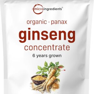 Micro Ingredients Maximum Strength Organic Korean Ginseng Root 200:1 Powder, 4 Ounce, Red Panax Ginseng Powder, Active Ginsenosides, Vegan Friendly